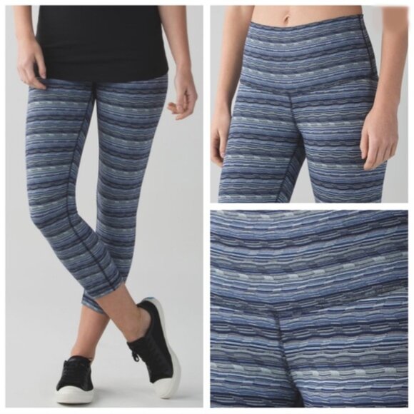 Lululemon High Rise Wunder Under Crop Size 6 Space Dye Twist Sapphire Blue Multi - Picture 1 of 10
